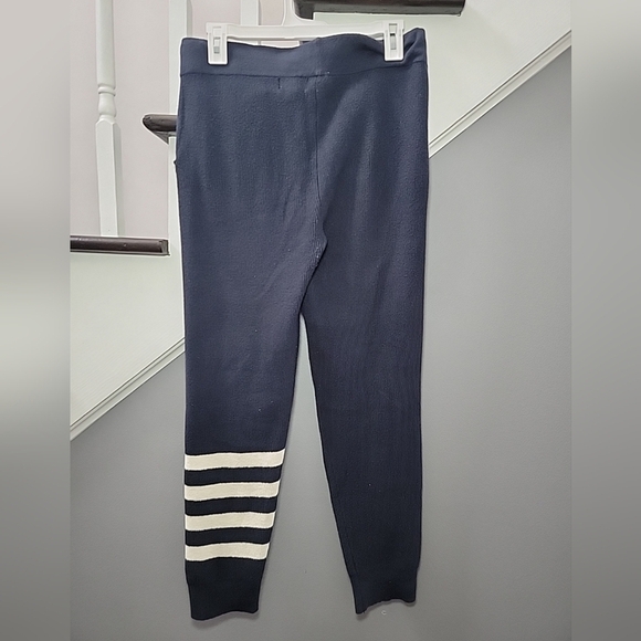 Monrow Sweatpants Small Blue Joggers White Stripes Cashmere Blend Comfort Warm - Picture 3 of 5